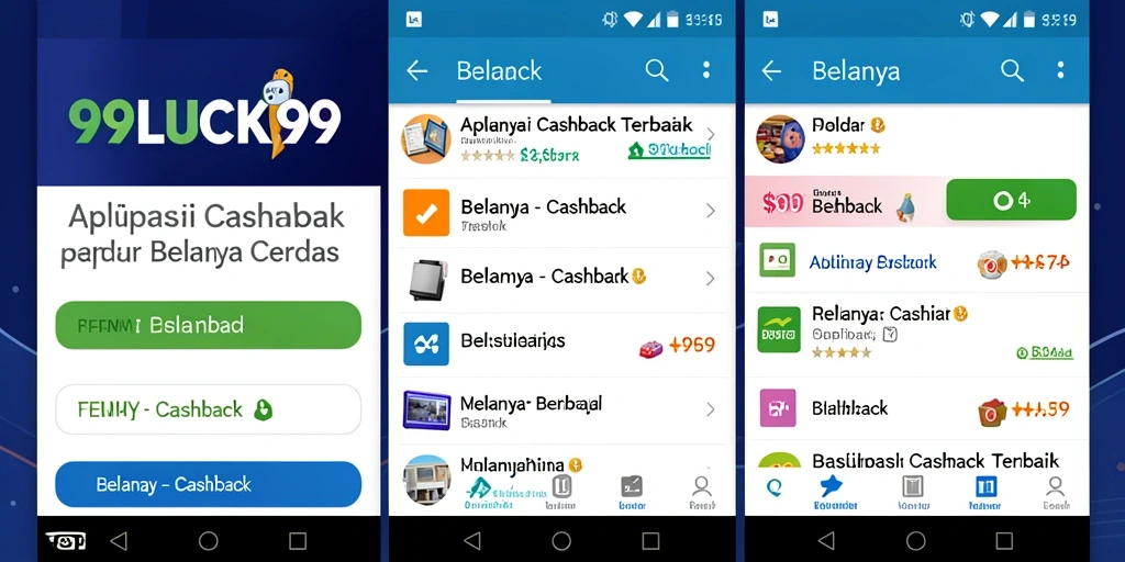 Tampilan antarmuka aplikasi 99LUCK99 dengan fitur Cashback yang informatif.