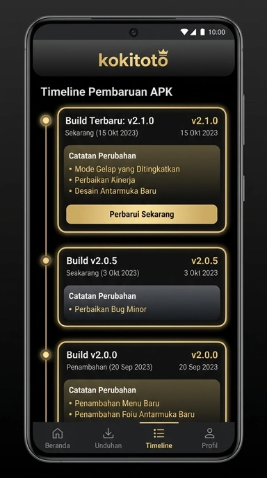 Tampilan riwayat versi kokitoto